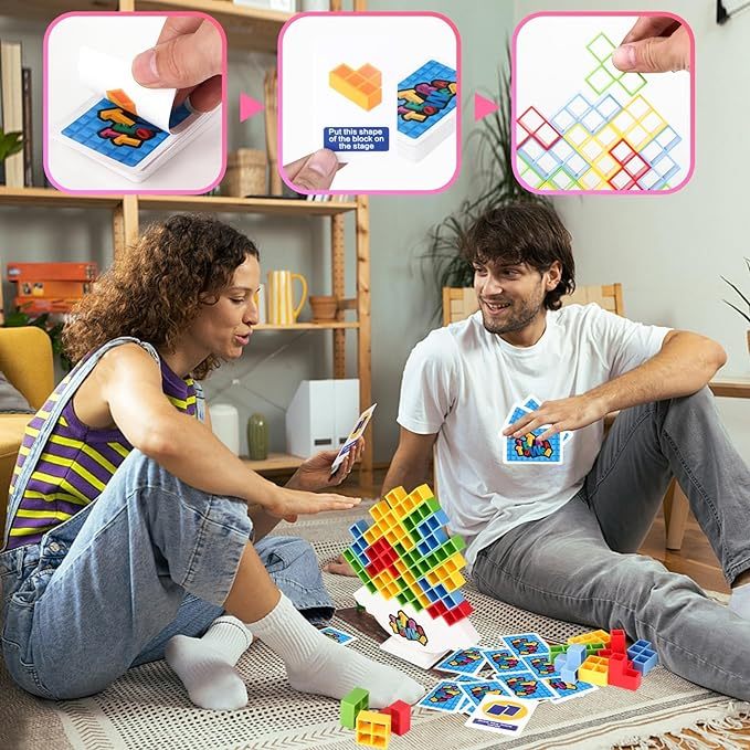 32 Pcs Tetra Tower Balance Stacking Blocks Game, Board Games for 2 Players+ Family Games, Parties, Travel, Kids &amp; Adults Team Building Blocks Toy