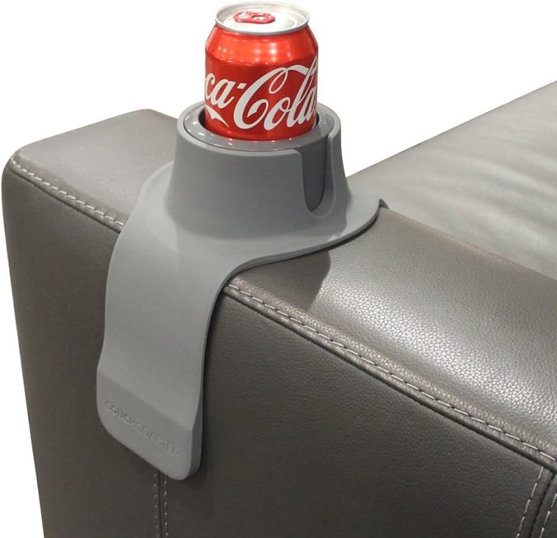 CouchCoaster - The Original and Patented Armrest Couch Cup Holder – A Weighted, Silicone, Anti Slip Coaster Stops Spills On Your Sofa, Arm Chair Or Recliner and Keeps Drinks Within Reach, Steel Grey