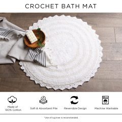 改DII Crochet Collection Reversible Bath Mat, Round, 27.5" Diameter, White