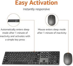 Amazon Basics Ultra Premium Wireless Keyboard and Mouse Combo, Rechargeable, Full-Size with Number Pad, Sleek Design, Plug and Play, Quiet Typing, 2.4GHz USB Receiver, Black