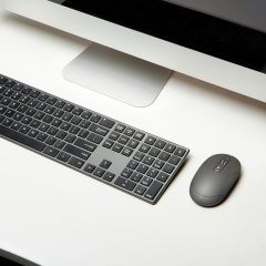 Amazon Basics Ultra Premium Wireless Keyboard and Mouse Combo, Rechargeable, Full-Size with Number Pad, Sleek Design, Plug and Play, Quiet Typing, 2.4GHz USB Receiver, Black