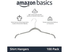 Amazon Basics Space Saving Slim Velvet Non-Slip Clothes Hangers, Sturdy, Gray/Silver, 100-Pack
