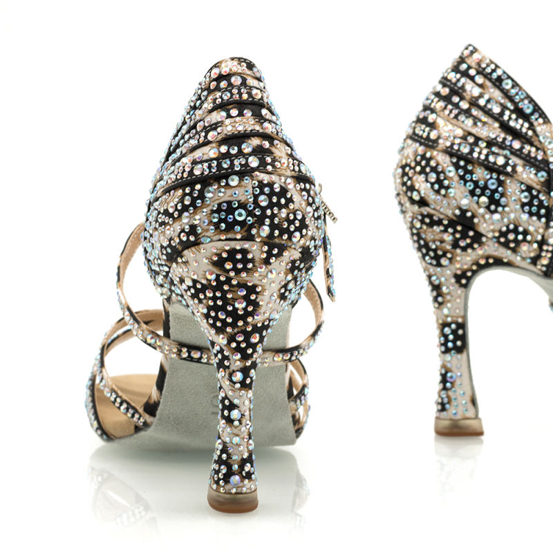 【Cheetah】Crystal Strappy 10cm Flare Heel Sandals