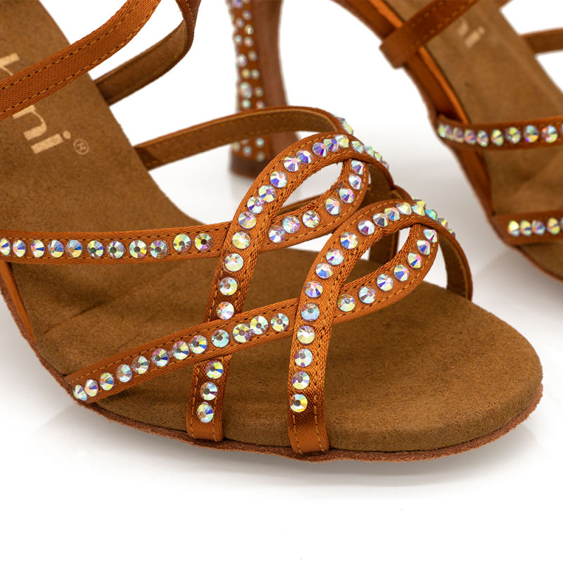 【Lexie】Crystal Cross Strap 8.5cm Flare Heel Sandals