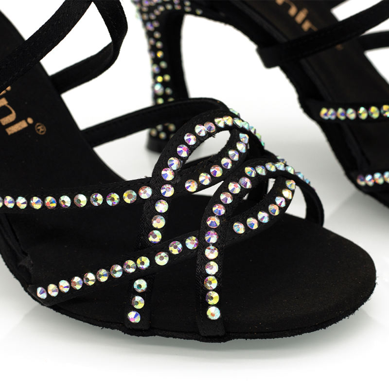 【Lexie】Crystal Cross Strap 8.5cm Flare Heel Sandals