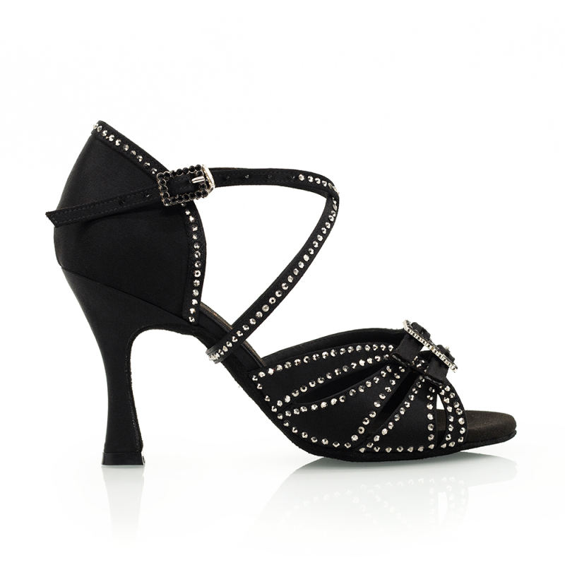【Serra】Black/Bronze Satin Adjustable 8.5cm Heel Salsa Latin Dance Sandals