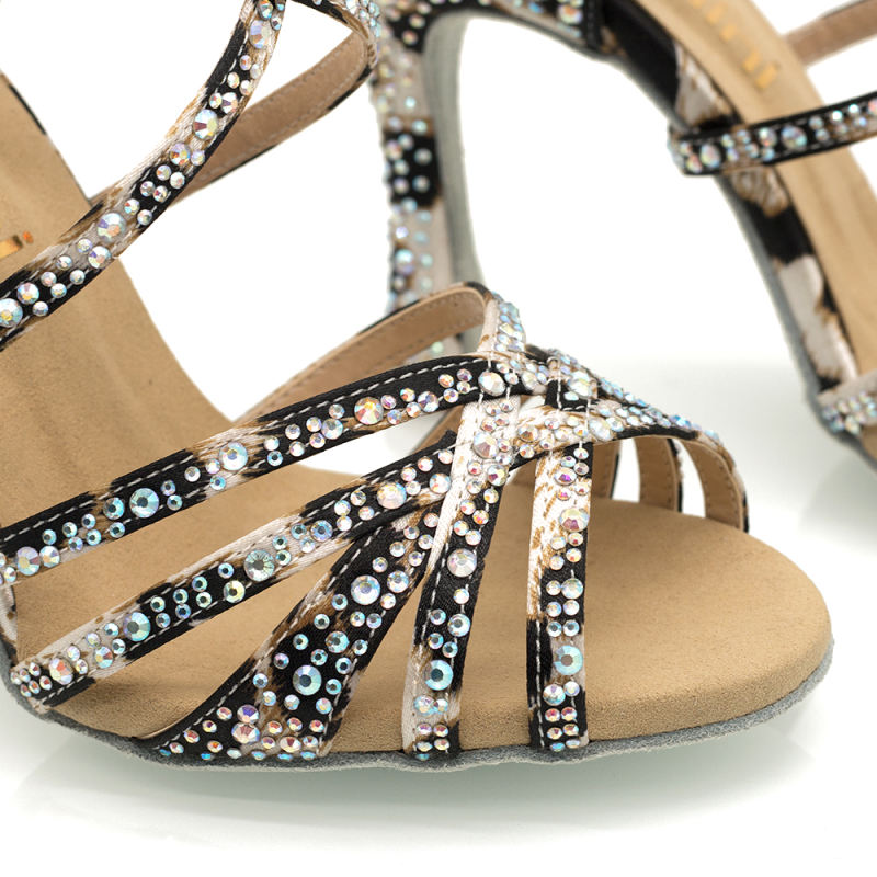 【Cheetah】Crystal Strappy 10cm Flare Heel Sandals