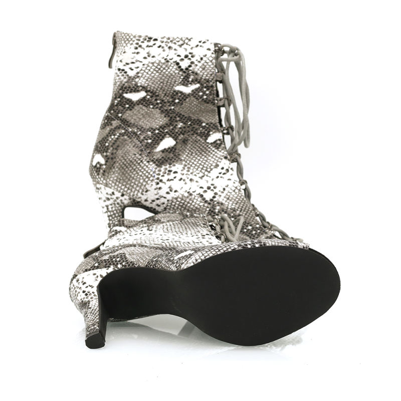 【Polar】ZIP Lace Up Gray Snake Skin 9.5cm Heels Dance Ankle Boots