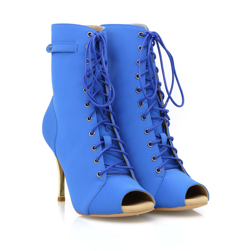 【Indigo】Exotic Blue PU With Mesh 8.5cm Slim Heel Dance Boots