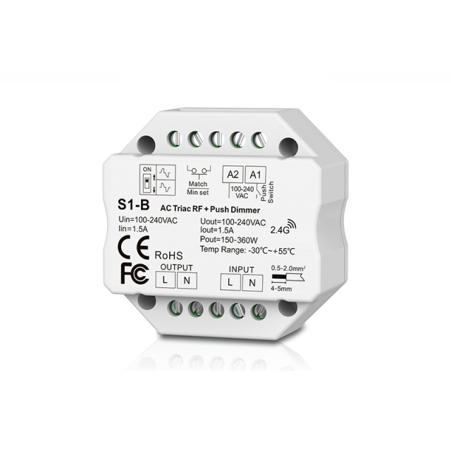 S1-B 1CH*1.5A AC Triac RF+Push Phase-cut Dimmer