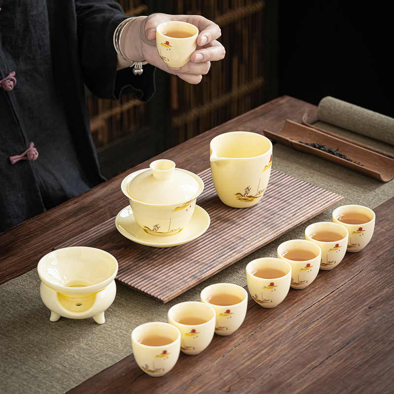 Suet Jade Gemstone Yellow Tea Set