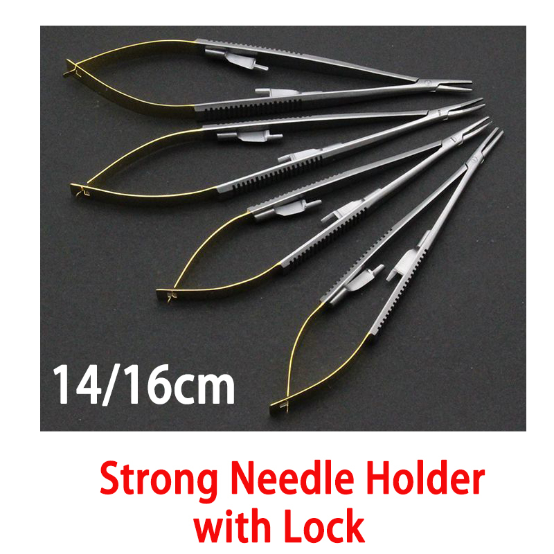 Strong Dental Needle Holder With Lock Microsurgery Instruments Holding Forceps TC Head Straight Curved