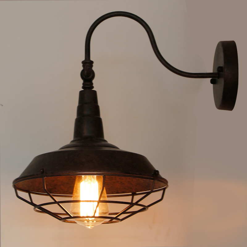 Industrial Bedroom Rustic Wall Sconce Light with Cage Cover, Black Finish Vintage Edison Wall Lamp Bathroom 1 Light, W0013