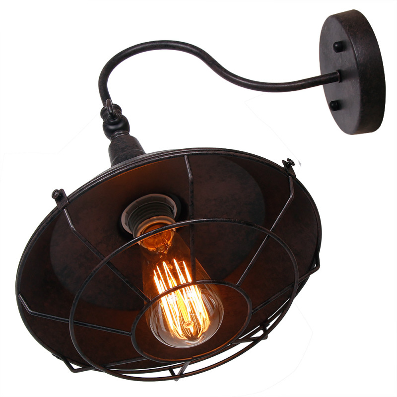 Industrial Bedroom Rustic Wall Sconce Light with Cage Cover, Black Finish Vintage Edison Wall Lamp Bathroom 1 Light, W0013