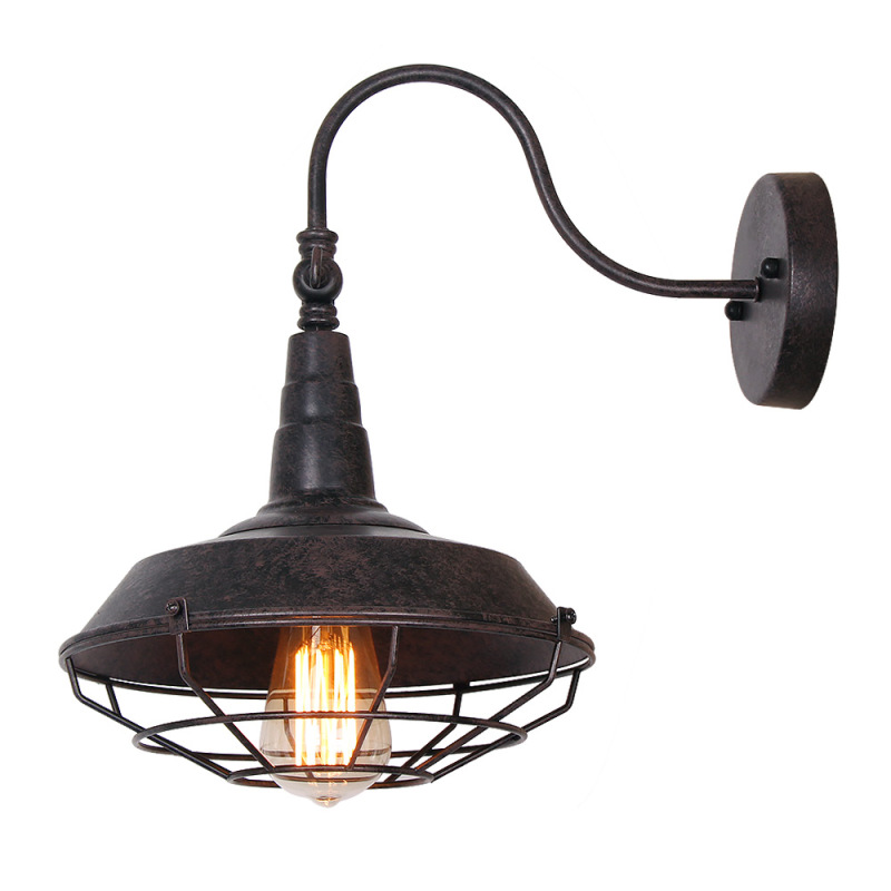 Industrial Bedroom Rustic Wall Sconce Light with Cage Cover, Black Finish Vintage Edison Wall Lamp Bathroom 1 Light, W0013