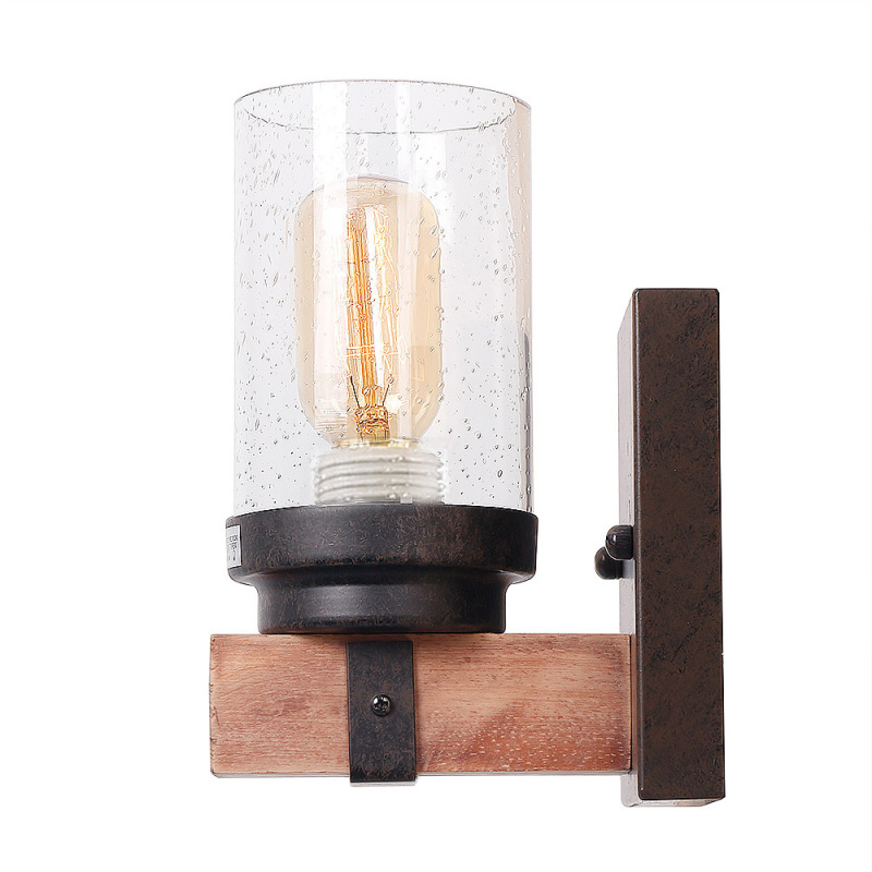 Anmytek Wall Lamp Wooden Wall Light Wall Sconce Fixture with Bubble Glass Shade (One Light)-W0018
