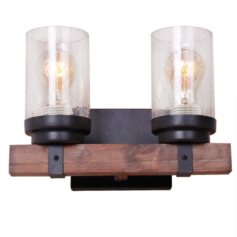 Anmytek Wall Lamp Wooden Wall Light Wall Sconce Fixture with Bubble Glass Shade (Two Lights)-W0019