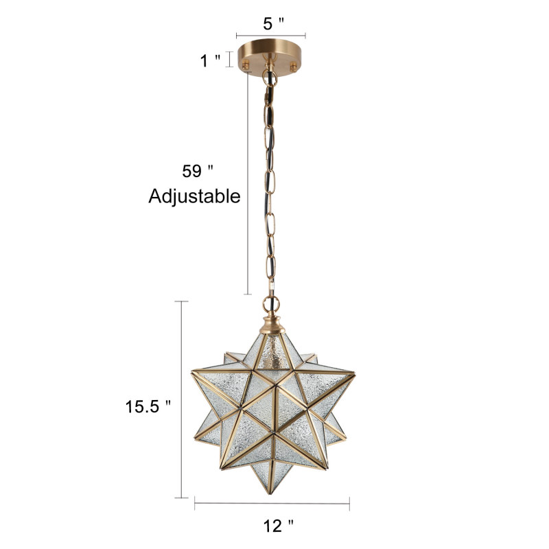12&quot; Moravian Star Kitchen Island Pendant Light with Glass Cover, Modern Brass Frame Industrial Edison Hanging Light Fixture, P0024