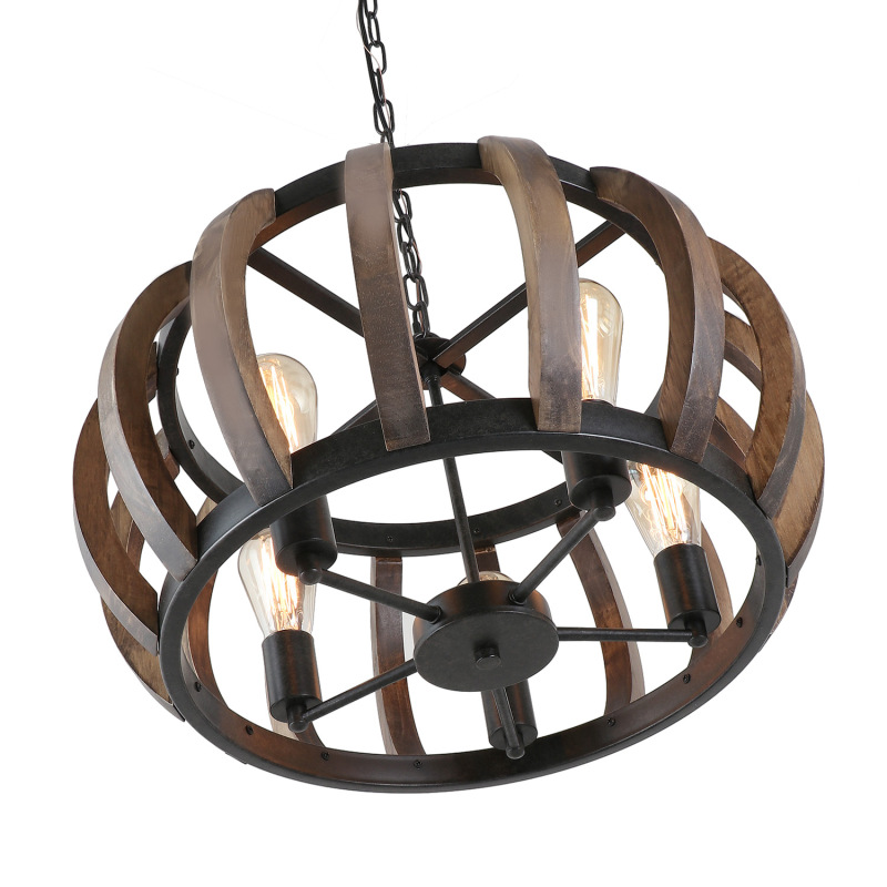 Anmytek C0070 pumpkin retro wooden frame adjustable chandelier, hanging lighting kitchen island restaurant ceiling lamp