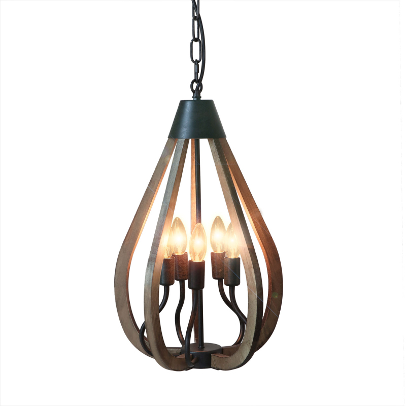 13.3'' Industrial Rustic Pendant Lamp Vintage Edison Ceiling Island Lighting Fixture, Brown Wood &amp; Black Metal,P0049