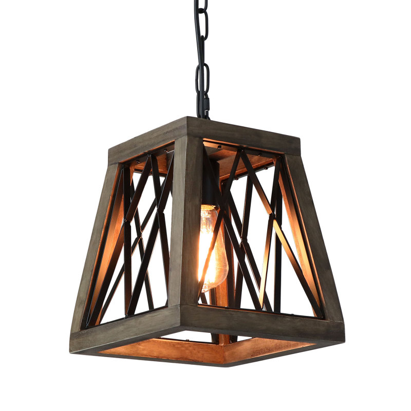 Rustic Pendant Light Farmhouse Metal Wood Chandelier Industrial Look Hanging Ceiling Light Fixture（P0045）