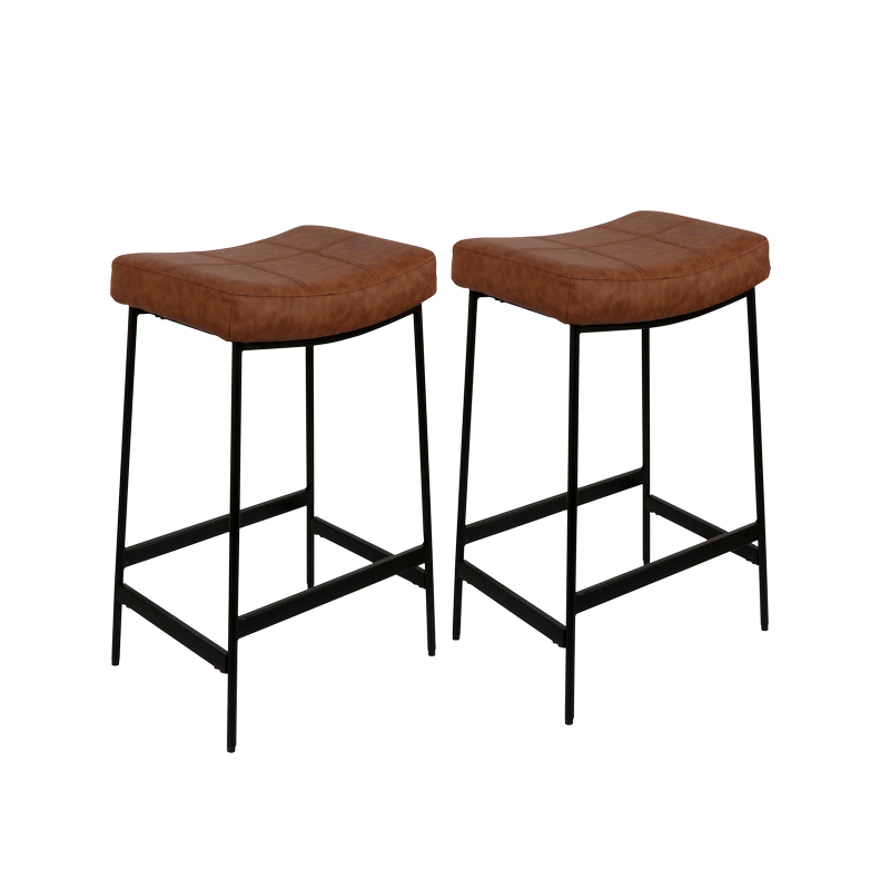 27" Backless Barstools Set of 2 Upholstered Saddle Seat for Kitchen Modern Counter Bar Stools with Thick Cushion and Footrest Brown CH005