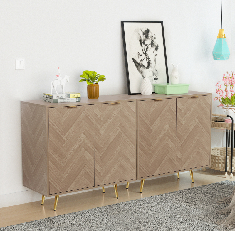 Anmytek Modern Sideboard Buffet Cabinet, Natural Oak Accent Cabinet with 2 Doors and Adjustable Shelf Spaicous Storage Cabinet for Living Room Kitchen Hallway, H0058