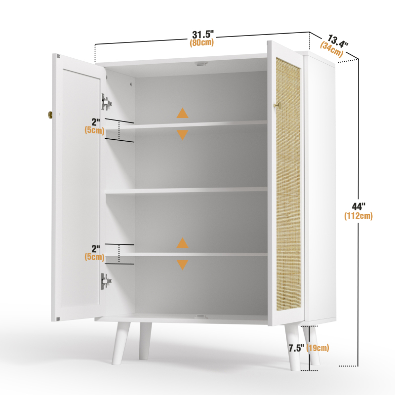 Anmytek Rattan Storage Cabinet with 2 Door and Adjustable Shelves