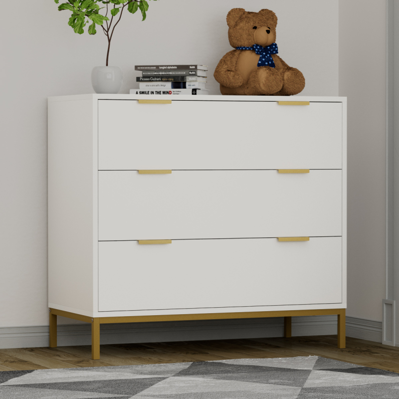 Anmytek Modern 3 Drawer Chest Dresser with Gold Metal Legs