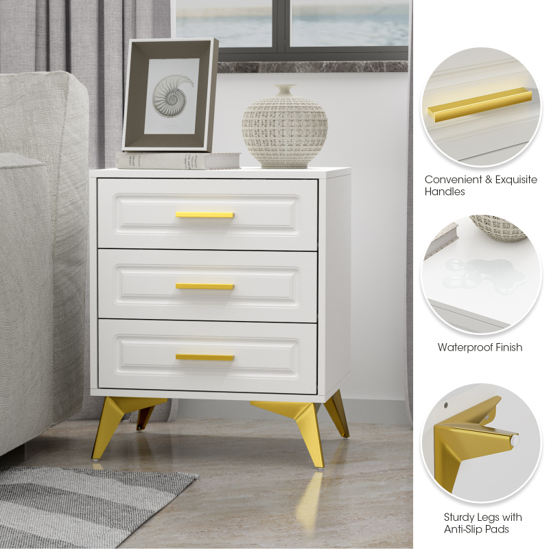 Nightstand 3 Drawers End Side Table Modern Bedside Table