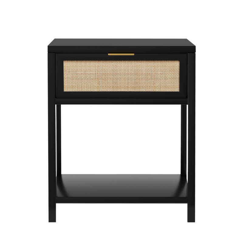 Nightstand With Rattan Drawer Side Table Bedside End Table