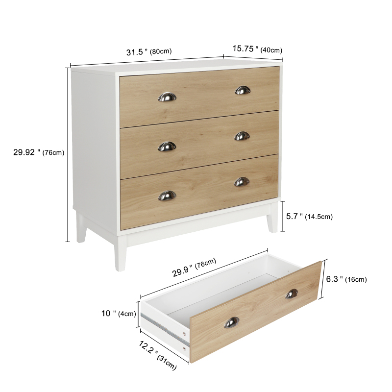 Wooden Dresser, Modern Chest with 3 Drawers