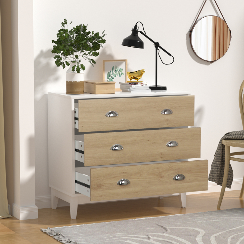 Wooden Dresser, Modern Chest with 3 Drawers