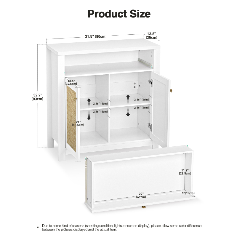 Rattan Sideboard Cabinet, Kitchen Buffet Cabinet Storage with Door and Drawer Console Table