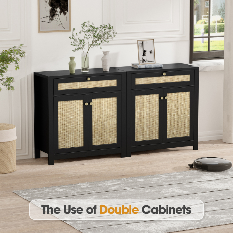 Rattan Sideboard Cabinet, Kitchen Buffet Cabinet Storage with Door and Drawer Console Table
