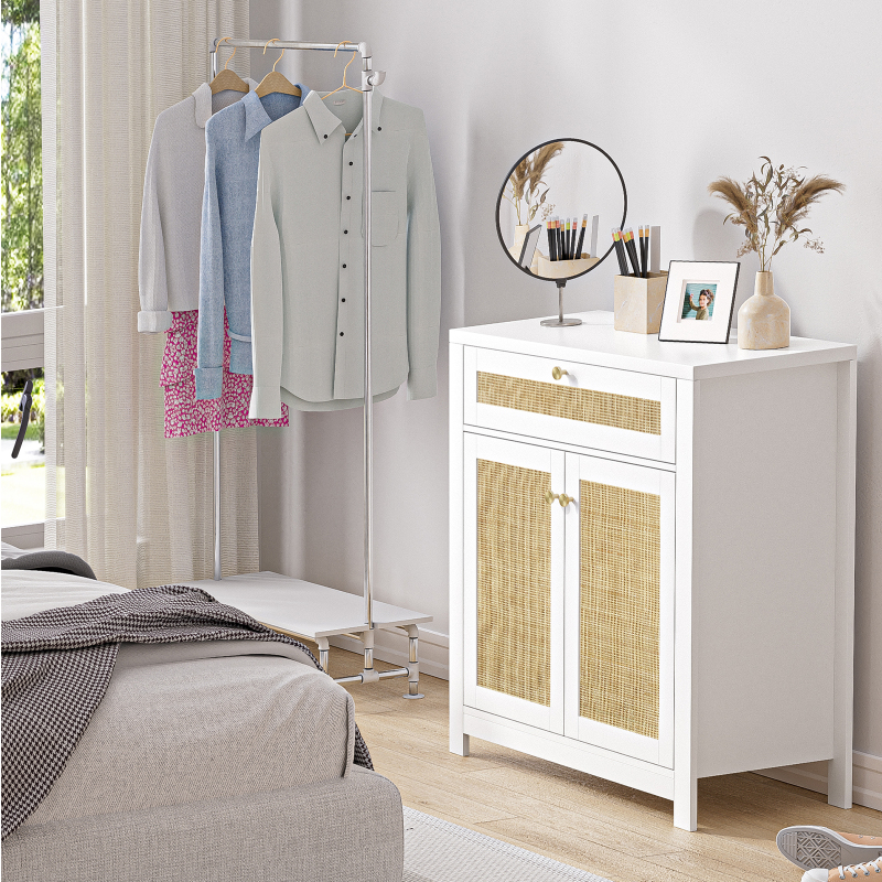 Rattan Sideboard Cabinet, Kitchen Buffet Cabinet Storage with Door and Drawer Console Table