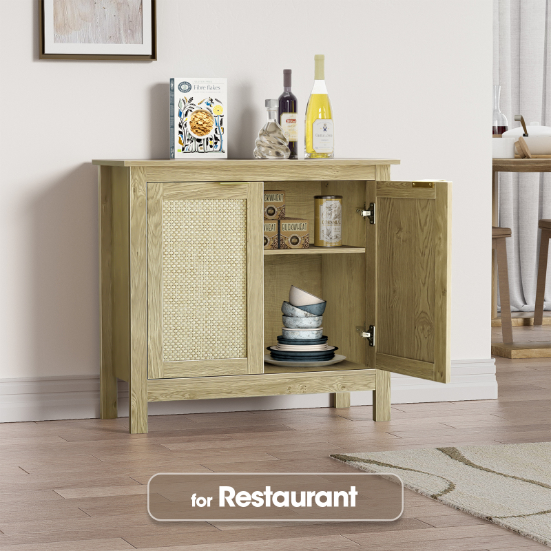 Sideboard Buffet Storage Cabinet, Farmhouse Console Table with 2 Rattan Doors