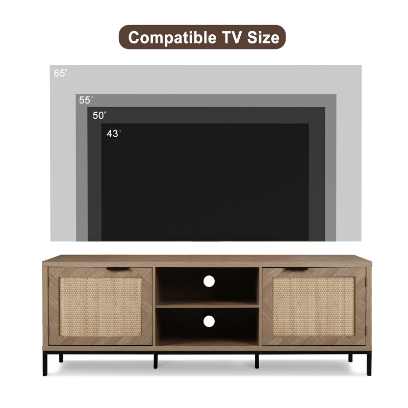 Farmhouse Rattan TV Stand for 65 Inch TV, Modern Entertainment Center, Rustic TV Console Table