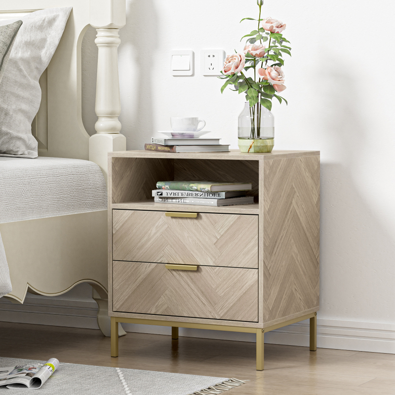 Nightstand for Bedroom, 2 Drawer Nightstand Square Bedside Table End Table with Storage for Bedroom, Nursery, Living Room