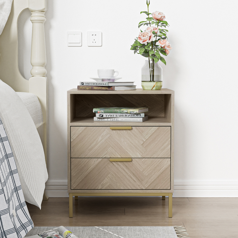Nightstand for Bedroom, 2 Drawer Nightstand Square Bedside Table End Table with Storage for Bedroom, Nursery, Living Room