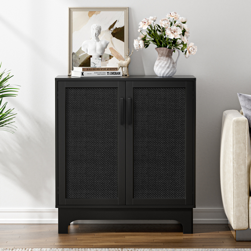 Rattan Cabinet, Natural Rattan Storage Cabinet with 2 Doors Adjustable Shelf Large Space Entryway Hallway Cabinet Sideboard Buffet for Living Room Kitchen Bedroom