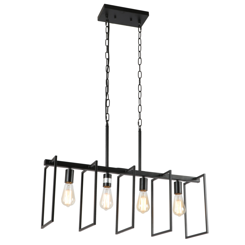 4-Light Modern Black Chandeliers for Dining Room, Industrial Light Fixtures Ceiling Hanging Kitchen Island Lighting Adjustable Linear Light Fixture