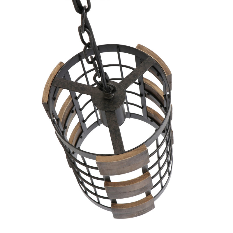 Anmytek Farmhouse Kitchen Pendant Light 7.8" Circular Industrial Mesh Cage Rustic Chandelier Ceiling Lighting Fixture, Brown Wood