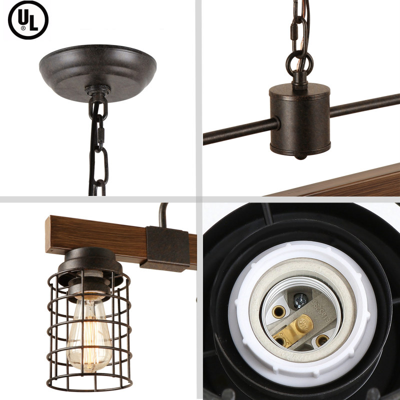 Anmytek Industrial Linear Kitchen Island Light, 5-Light Farmhouse Chandelier with Rustic Metal Mesh Cage, Pendant Lighting Fixture for Kitchen Island Dining Room Pool Table Living Room