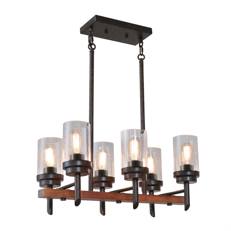 Anmytek Farmhouse Chandelier with Seeded Glass Retro Rustic Chandelier Edison Ceiling Hanging Light Fixtures 6-Light