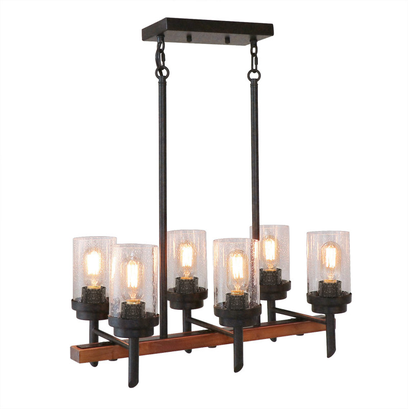 Anmytek Farmhouse Chandelier with Seeded Glass Retro Rustic Chandelier Edison Ceiling Hanging Light Fixtures 6-Light