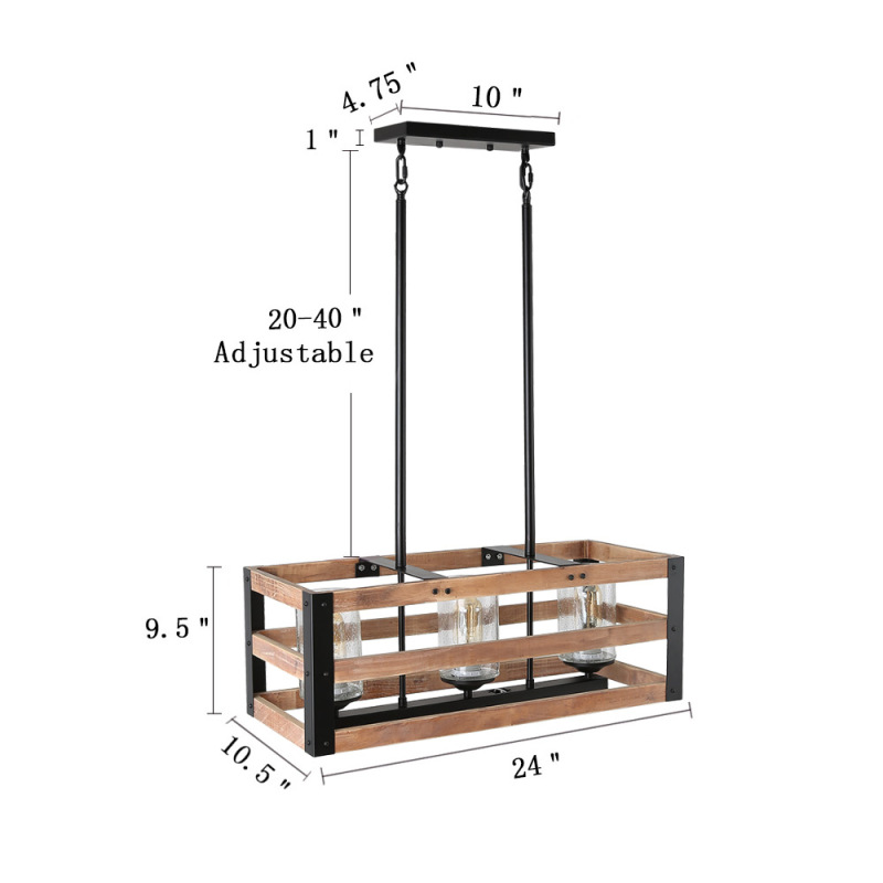 Anmytek Christmas Modern Farmhouse Chandeliers for Dining Room 3-Light Rustic Wood Edison Pendant Light Over The Dining Table Kitchen Island Entryway Chandelier
