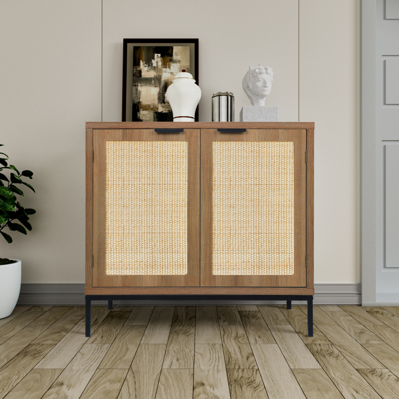 Anmytek Rattan Storage Cabinet with 2 Doors Large Space