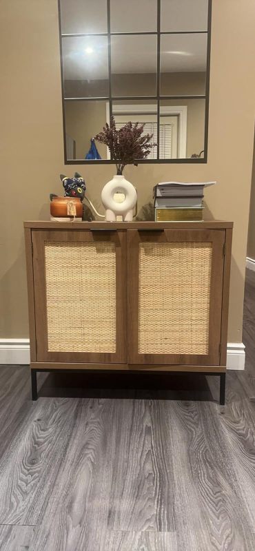 Anmytek Rattan Storage Cabinet with 2 Doors Large Space