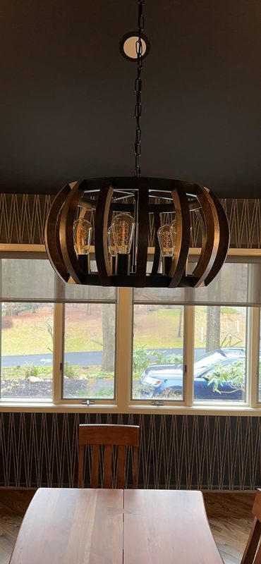 Anmytek Wooden Frame Adjustable Chandelier Hanging Lighting kitchen Ceiling Lamp